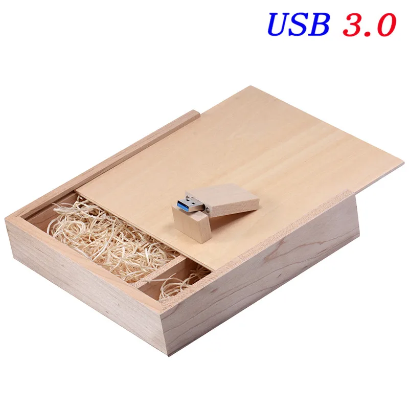 SHANDIA USB 3,0 логотип клиента деревянный фотоальбом usb+ коробка usb флеш-накопитель U диск Флешка 8 ГБ 16 ГБ 32 ГБ фотография свадебный подарок - Цвет: Maple wood with box