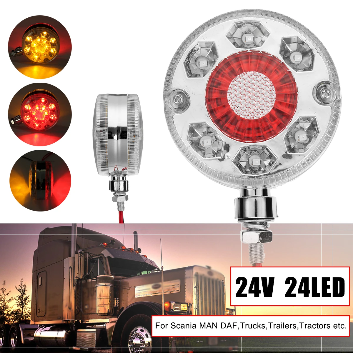 

24V Trucks Cars Trailers Lorry Double Face Front Rear Side Marker Light for Tractors Buses Boat