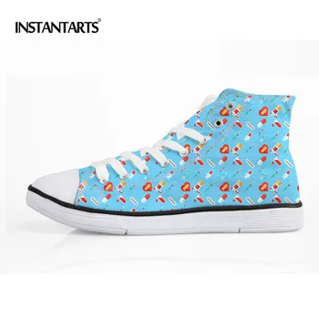 

INSTANTARTS Women's Casual High Top Flats Cute Cartoon Nurse Printed Flat Shoes Breathable Spring Summer Fashion Canvas Shoes