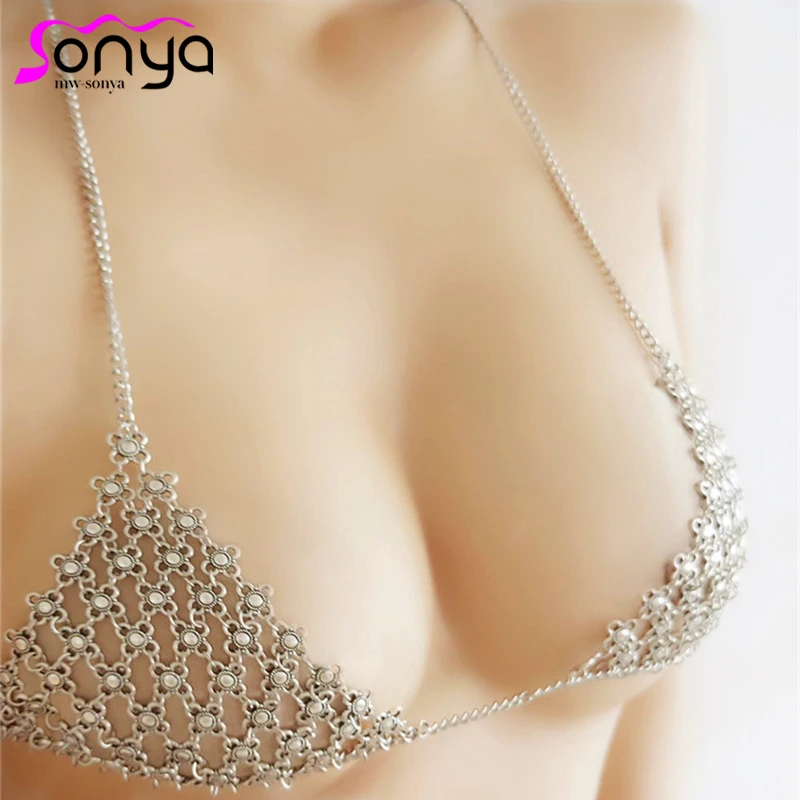 Women Harness Top Bikini Bra Chain Flower Lingerie Accessories Body Chain 4L3008