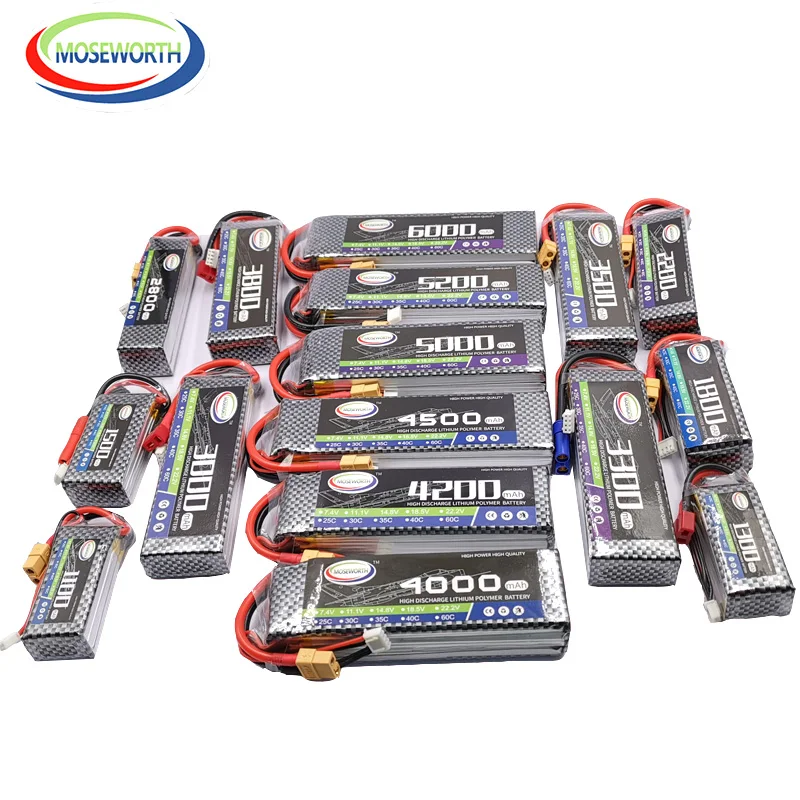 Baratos 3S 11,1 V 2200, 2800, 3300, 3800, 4200, 5200, 6000mAh 30C40C60C juguetes RC batería LiPo 3S para RC helicóptero Quadcopter