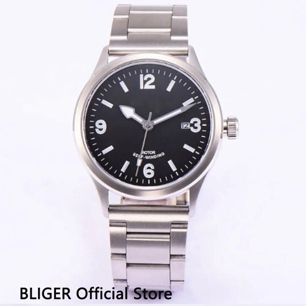 

41MM Black Sterile Dial Mechanical Men's Watches Auto Date Automatic Movement Stainless Steel Watch Band