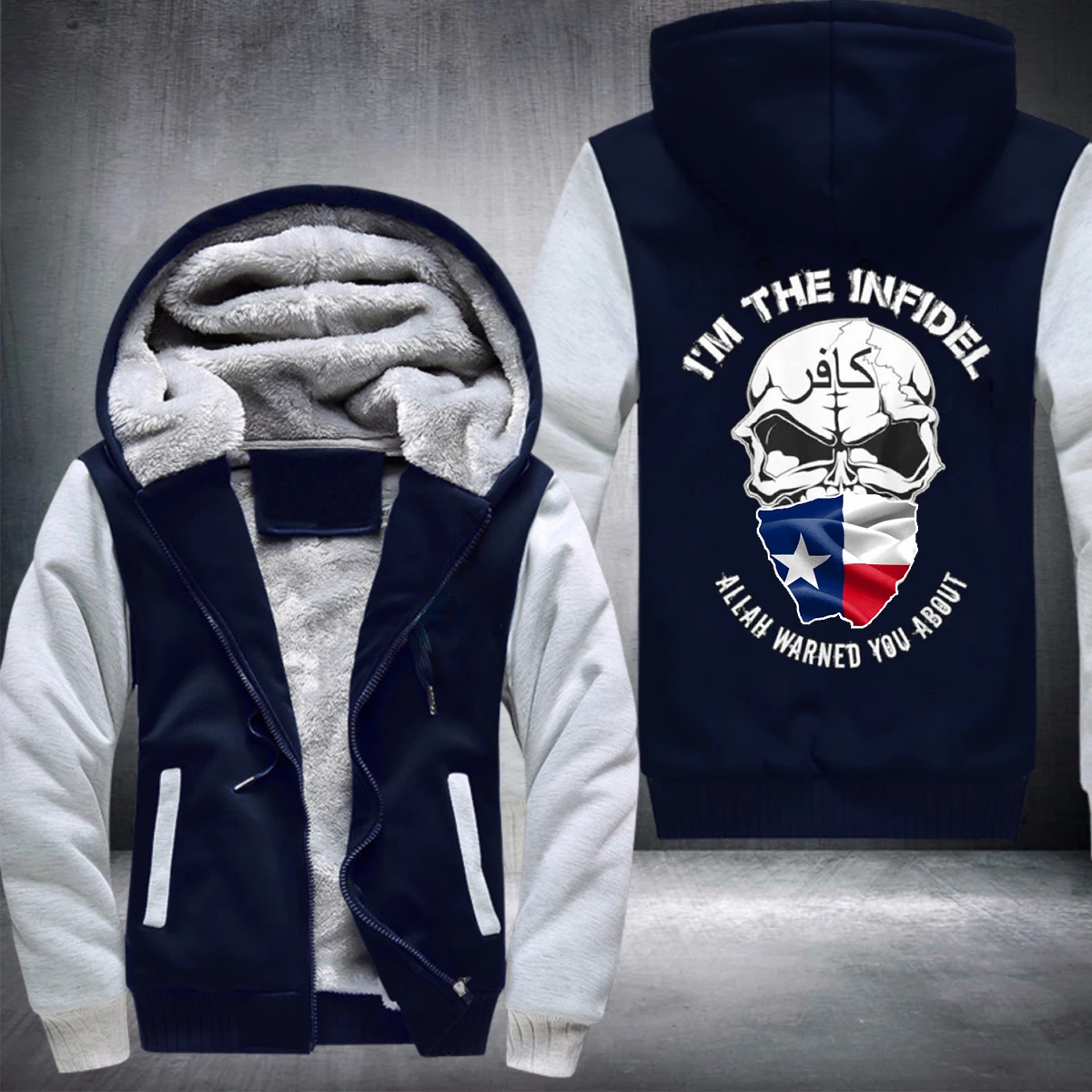 Новые стильные толстовки с капюшоном i'm the infidel allan, предупредили youHip Hop, мужские топы, утепленные флисовые свитера большого размера на молнии - Цвет: bai