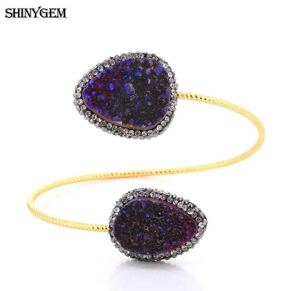 ShinyGem Золотой Цвет Twist Druzy браслеты большой неправильный циркон браслет с камнями Друза регулируемые открытые манжеты браслеты для женщин - Окраска металла: Purple