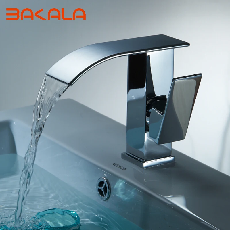 Free Shipping BAKALA Basin Faucets Waterfall Faucet Single Handle Basin Hot and Cold Mixer Bathroom Tap Sink Chrome Finish