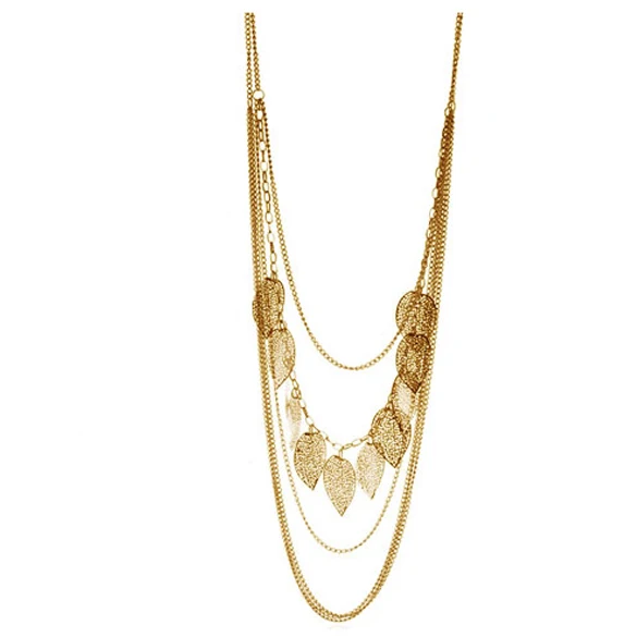 Goede Vintage Leaf Kettingen voor Vrouwen Multi layer Metalen Kwastje Kettingen Jewerlry Lange Trui Keten Ketting Vrouwen Zilver Goud Zwart