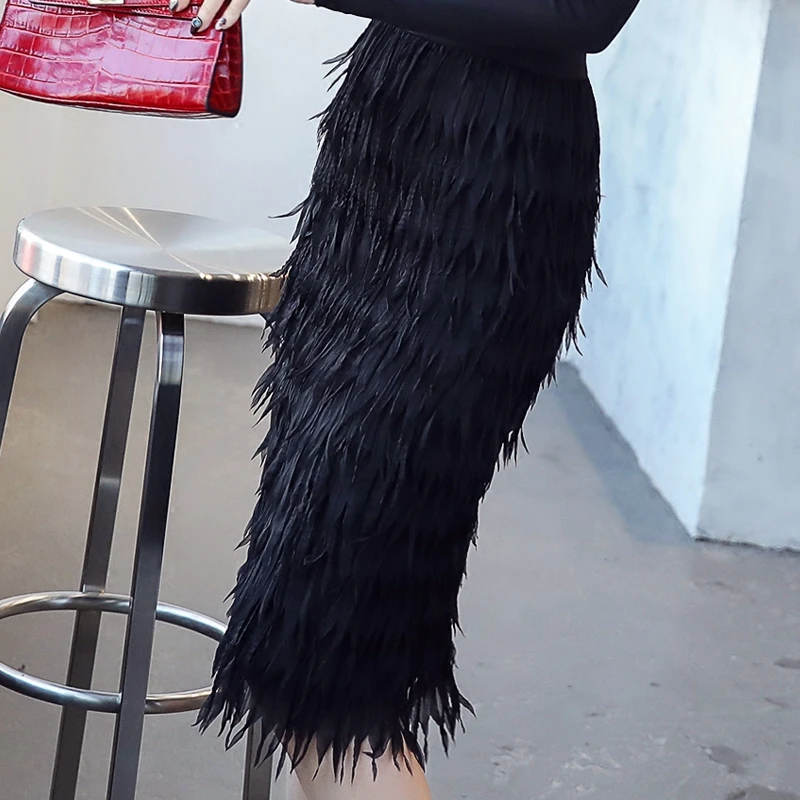 RealShe юбки-карандаш с перьями для женщин размера плюс, однотонная облегающая юбка-карандаш длиной до колена с высокой талией, Весенняя элегантная юбка Jupe Femme