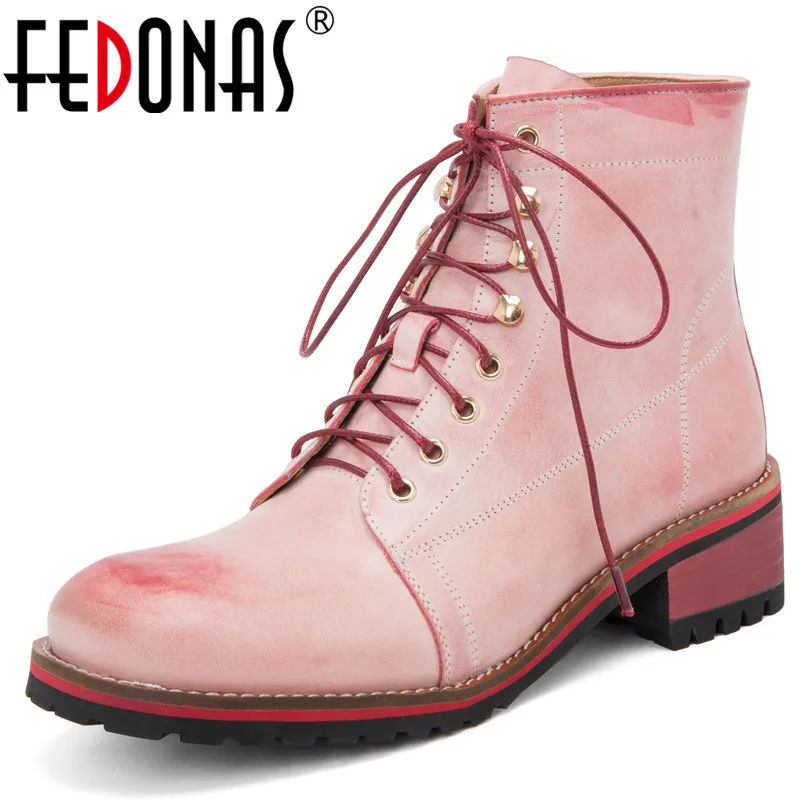 

FEDONAS 2020 Autumn Winter Vintage Genuine Leather Cross Tied Women Ankle Boots Punk Short Boots Western Boots Party Shoes Woman