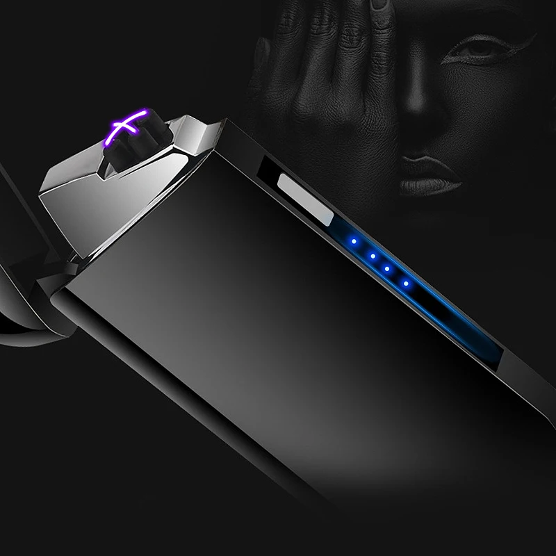  Metal Windproof Electronic Usb Charging Cigarette Lighter Double Arc Plasma Pulse Led Power Display