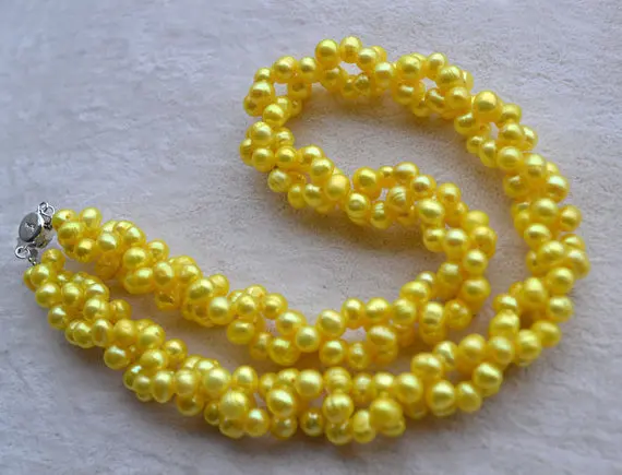 

100% Real Pearl Necklace, Yellow Color 18 Inches 5-6mm Freshwater Pearl Necklace ,Perfect Lady's Jewelry,Handmade Jewellery