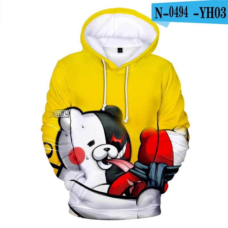 

Danganronpa Hoodie Black White Bear Monokuma Cotton Sweatshirts Cartoon Harajuku Streetwear Boys Game Clothes Printed Clothes