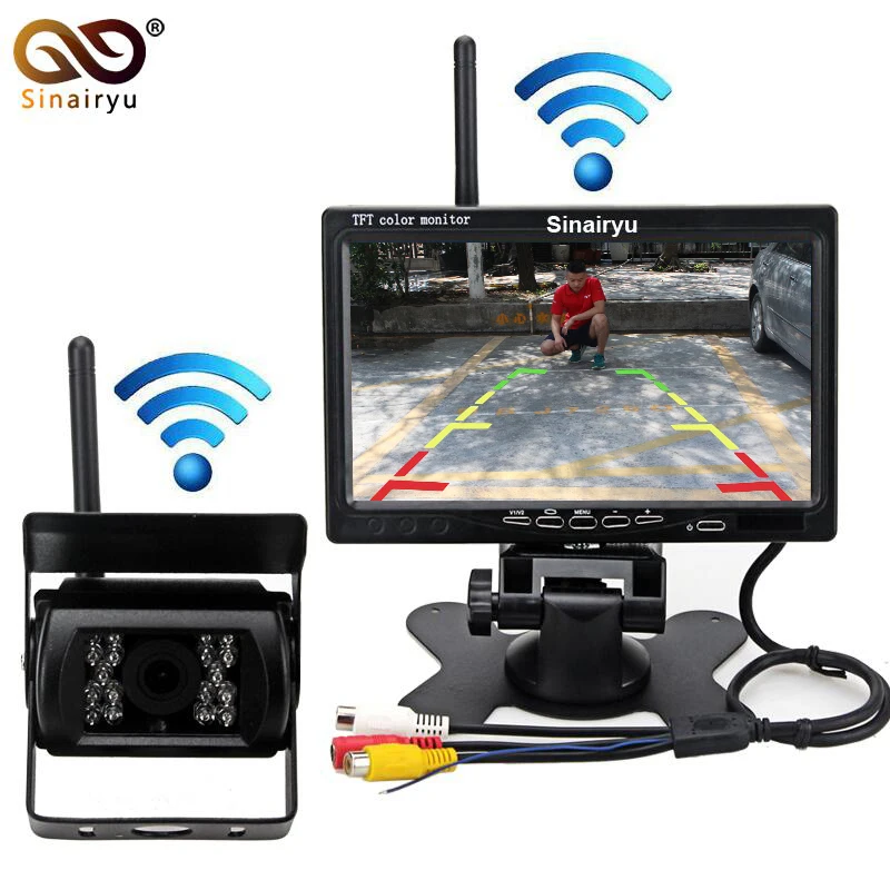 

Sinairyu DC 12-24V 7" HD Car Monitor + IR Night Vision CCD Car Backup Camera Wireless Parking For Car Bus Truck Caravan Trailer