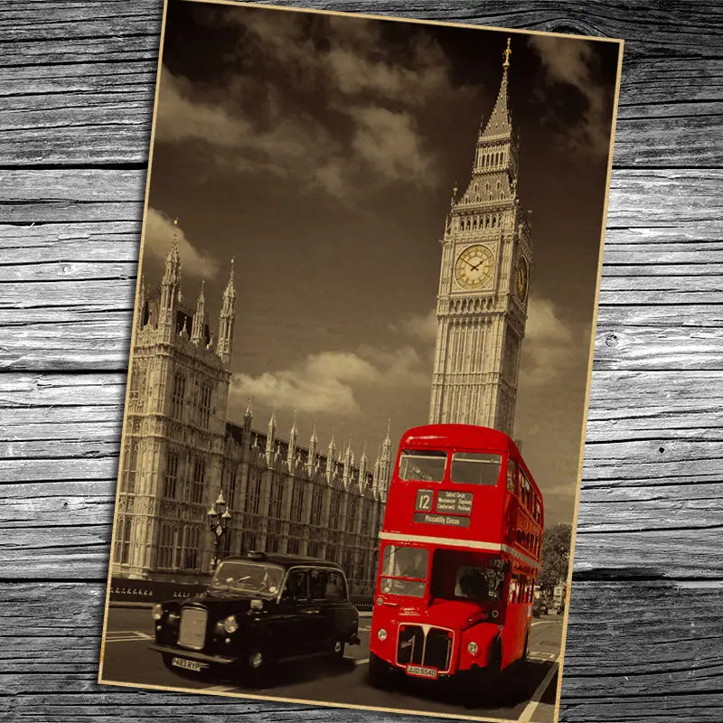 

Vintage UK LONDON RED BUS Movie poster wall sticker home decor retro art painting prints picture living room
