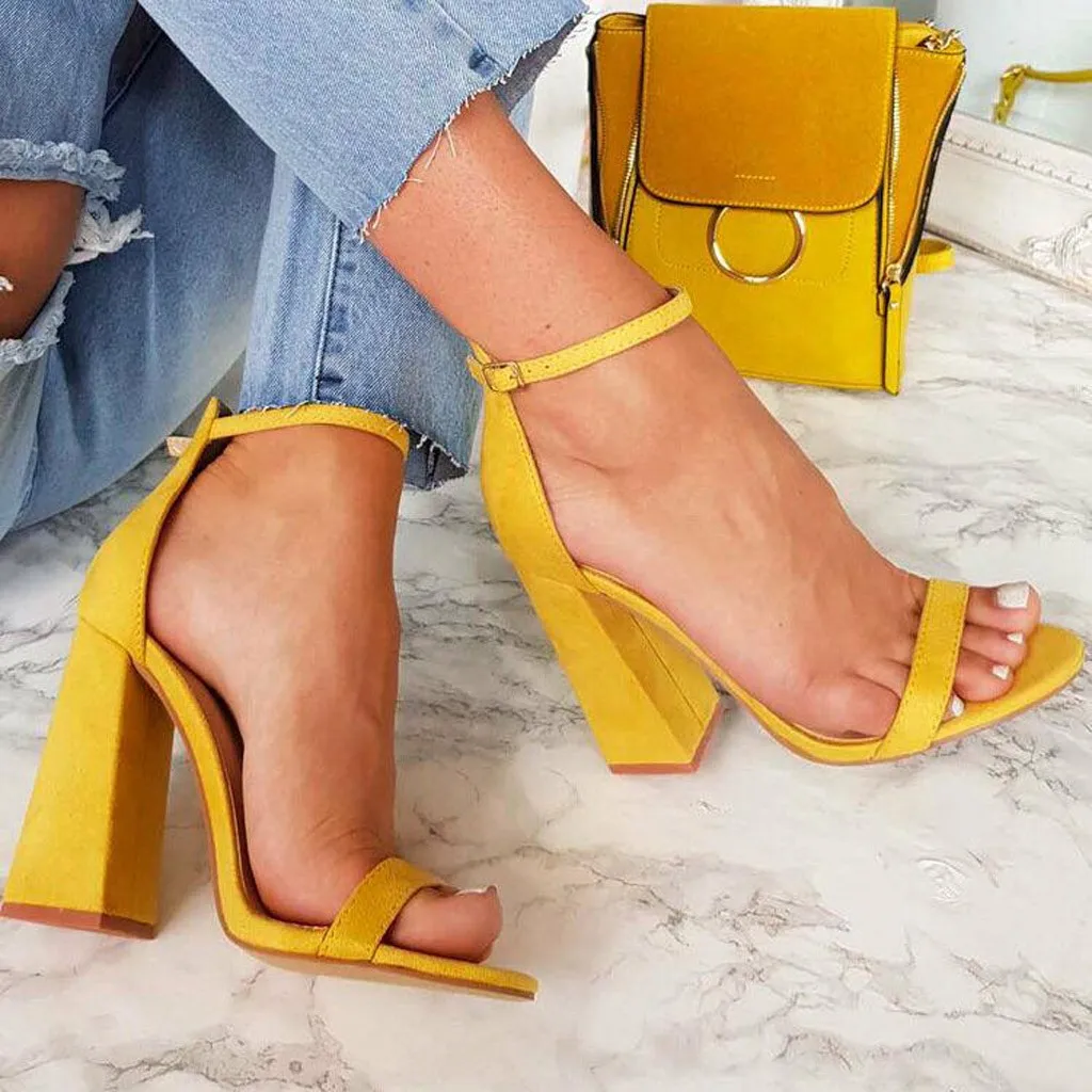 

zapatos mujer Women Sandals Summer Fashion Open Toe High Heels Sandals Leopard Buckle Strap Thick Heels Shoes Ladies Party Pumps