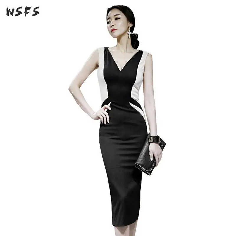 

Summer Dresses Black Tank Sleeveless Women Dress Office Ladies Slim Sexy Party Bodycon Elegant Bodycon Pencil Wrap Tight Dress
