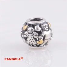 Подходит для Pandora шармы браслеты счастливые Семейные бусины с 14 K Позолоченные стерлингового серебра 925 ювелирные изделия