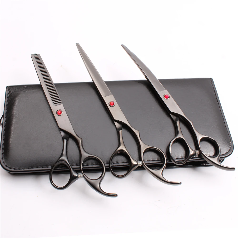 

C3003 3Pcs Suit 7.0" 19.5cm Customized Logo JP 440C Cutting+Thinning Scissors+Down Curved Scissors Professional Pets Hair Shears