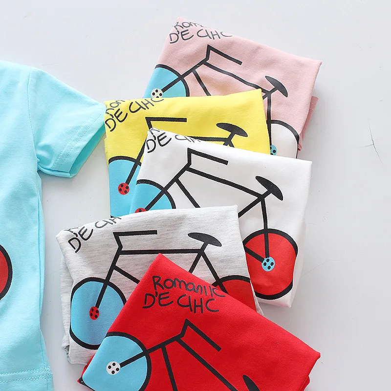 Baby Boy T Shirts Bicycle Pattern Summer Short Sleeve Cotton T Shirt
