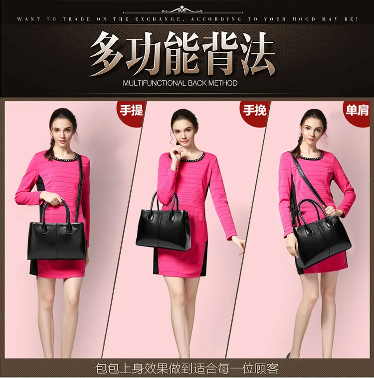 Real leather Luxury Women Handbag Shoulder Tote Bag Black Casual Ladies Leisure Crossbody Hand Bags (11)