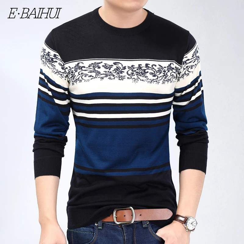 

E-BAIHUI new O-Neck Pullover Men Brand Clothing 2019 Autumn Winter Cashmere Wool print Sweater Men Casual Striped Pull Men W222