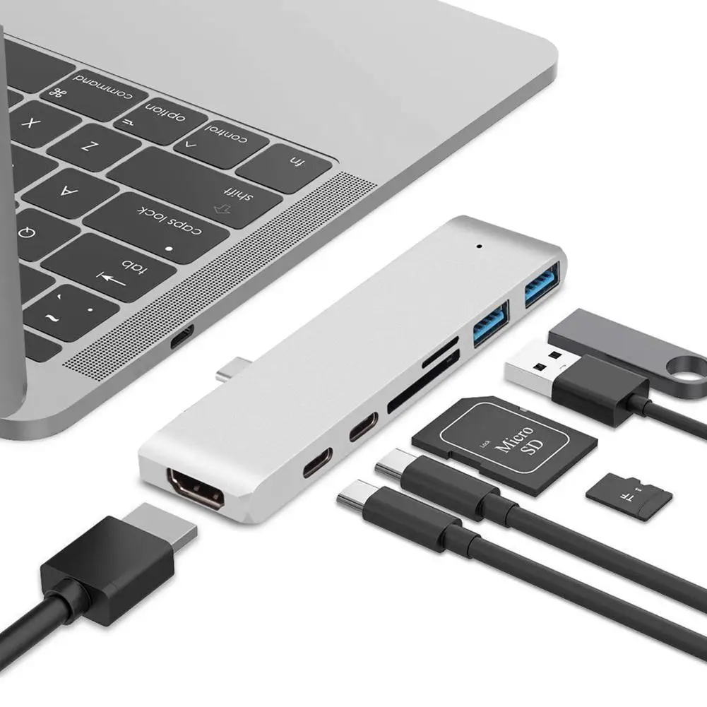 Type-c 7 в 1 концентратор адаптер для Mac Book 1" 13" 1" с 4K HDMI 2 type-c PD Зарядка данных 5Gbs 2 USB 3,0 SD/Micro кардридер