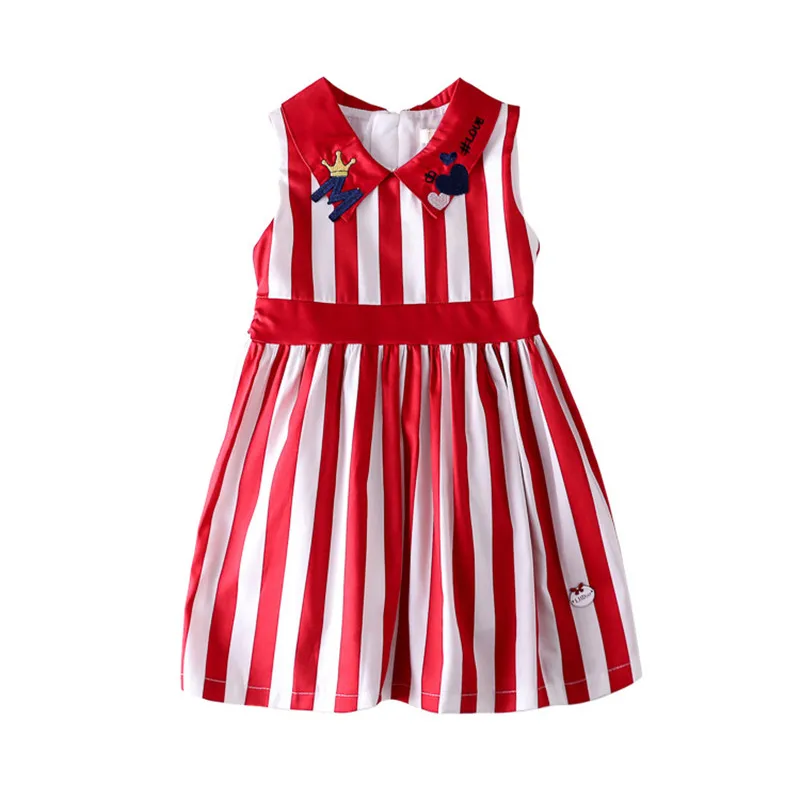 

Brand Girl European Dress 2019 Big Chlidren Embroidery Striped Sleeveless Vest Dress Gilr Summer Princess Party Dresses