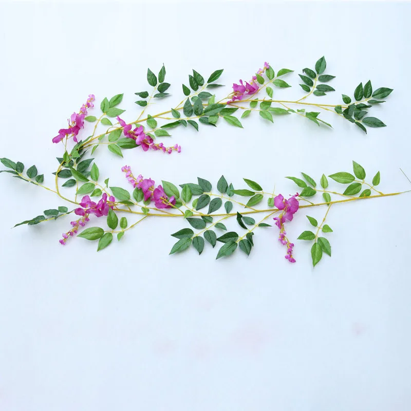 110cm Long Wisteria Vine Rattan Flowers for Wedding Arch Party Decoration White Vine Artificial Flowers Flores Garland Wreath 110cm Long Wisteria Vine Rattan Flowers for Wedding Arch Party Decoration White Vine Artificial Flowers Flores Garland Wreath