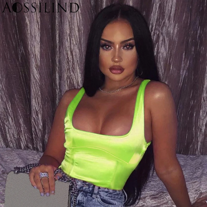 

AOSSILIND Summer Fluorescent Yelllow Sleeveless Party Club Bodysuit Women 2019 Bodycon Backless Rompers Skinny Bodysuits