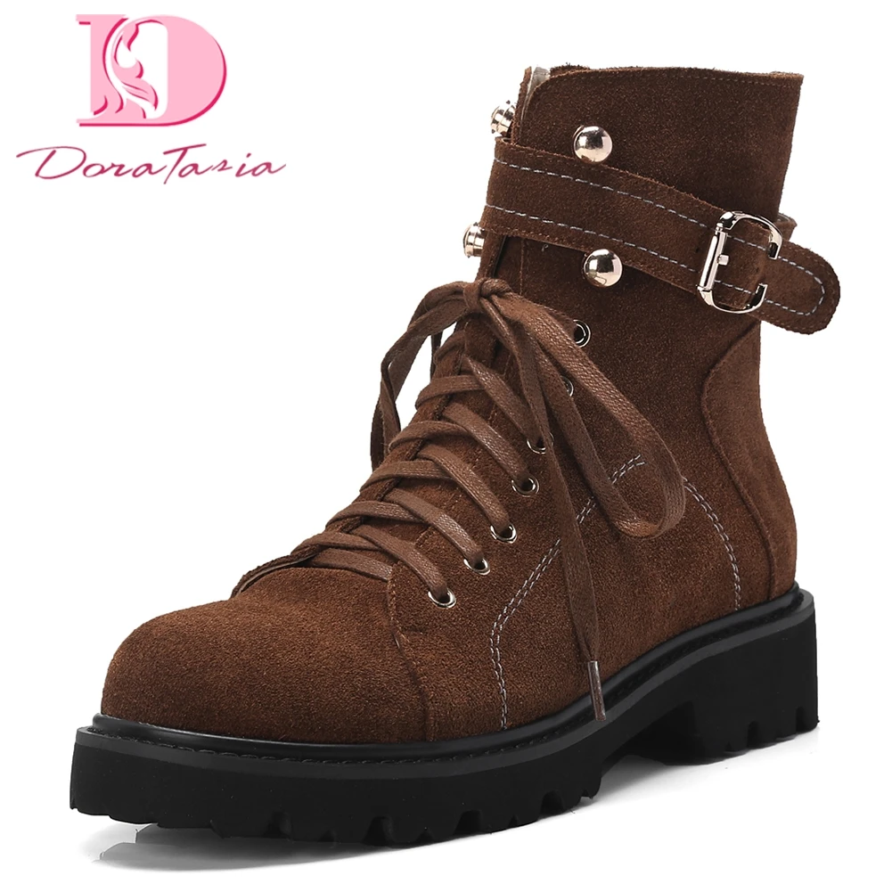 

Doratasia 2018 Cow Suede leather Platform Boot Shoes Women Ankle Boots Woman Shoes boots Hot Sale Woman Shoes
