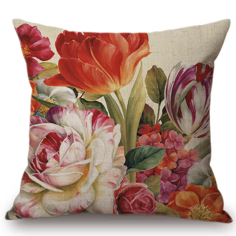 45x45 cm المائية الرجعية زهرة المنزل الديكور ارتفع زنبق أريكة خمر القطن الكتان وسادة تغطية ل مكتب الرئاسة وسادة تغطي