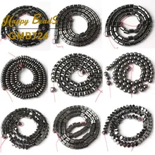 Натуральный камень черный гематит цилиндрическая колонна шар квадратный Rondelle большое отверстие черные бусины для самостоятельного изготовления ювелирных изделий браслет 15 дюймов