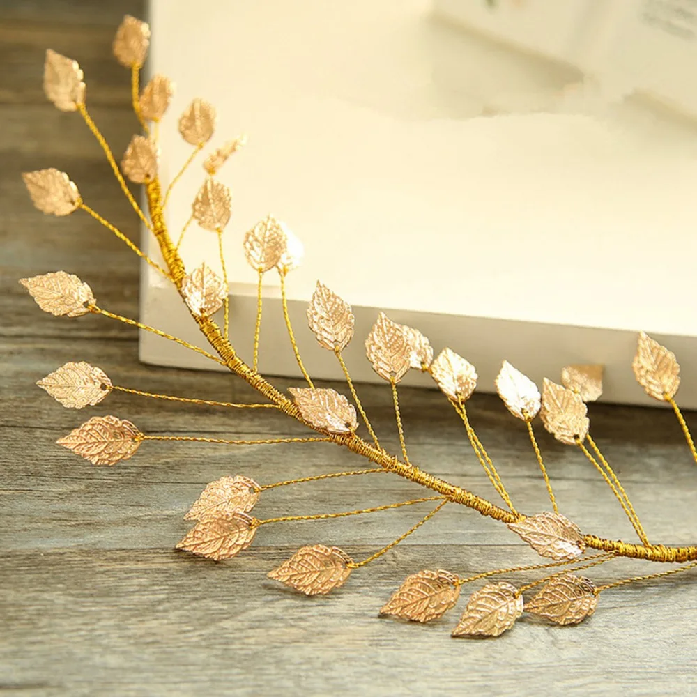 

Greece Branch Pageant Wedding Headband Prom Bridal Headdress Chinese Bride Headpiece Gold Leaf Crown For Women Head Hair Jewelry