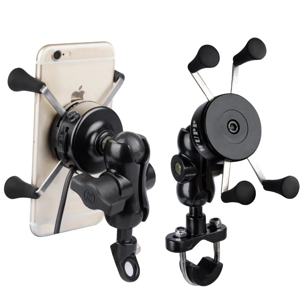 

Motorcycle Cell Phone Grip Clamp Stand Holder Mount Bracket with USB Charger Socket for iPhone Samsung and Other Smartphones