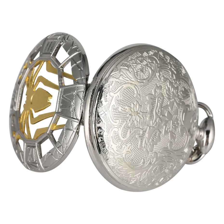 Золотые полые кварцевые карманные часы с изображением паука, серебряные часы с подвеской в виде полуохотника, лучшие подарки для мальчиков, мужчин и женщин, новинка