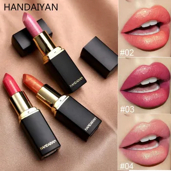 

HANDAIYAN Shimmer Lipstick Glitter Gold Lipstick Pearl Pink Lip Makeup Waterproof Long Lasting Stay Pigment Lips Shiny Cosmetic
