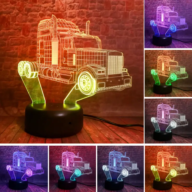 Car Model 3D Illusion NightLight LED Colourful Mixed Flash Light Peterbilt Robot Car Model Toys