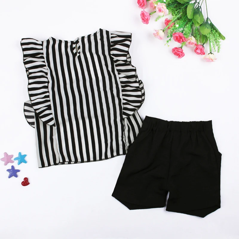 2023 2Pcs Children Tracksuit Children Clothing Set Girls Summer Clothes Sets Girls Kids Clothes Vest T-shirt+Shorts Striped