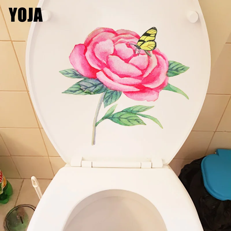 YOJA 21.4X19.5CM Red Rose Flower Branch Butterfly Classical Art Wall Stickers Mural Creative Toilet WC Decor T1-1364 | Дом и сад