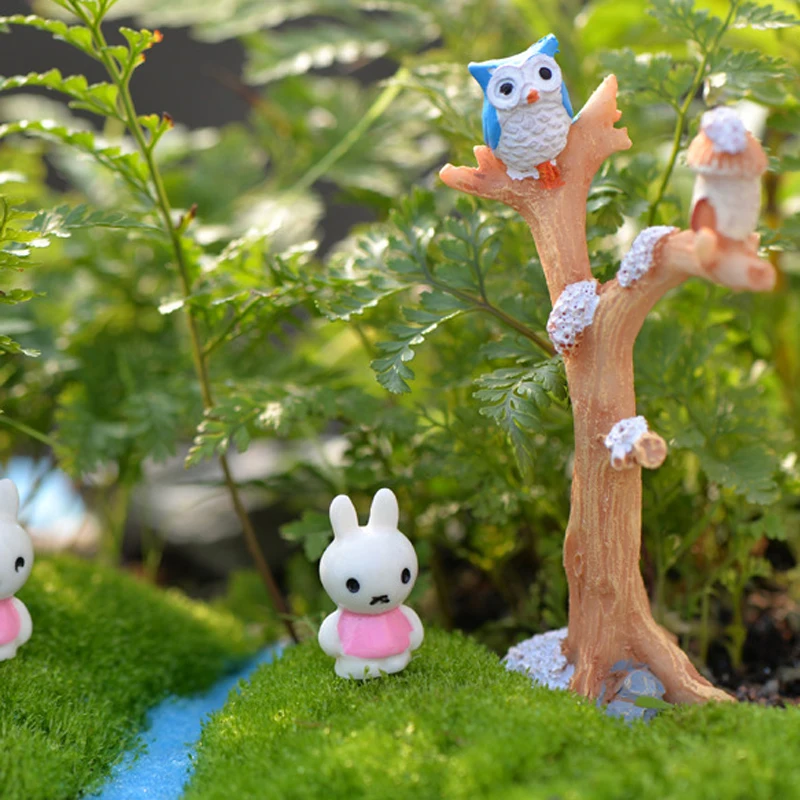 1 PCS Mini Tree Branches Resin Miniatures Owl Fairy Garden House Kit Dolls Christmas Ornaments Baby Toys Random Color