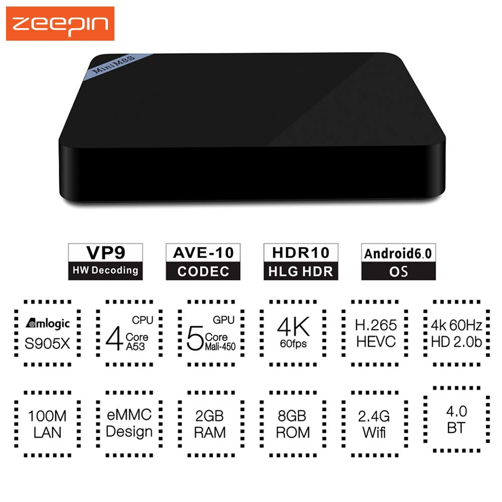 Prix pour Mini M8S II Amlogic S905X TV Box 4 K Android 6.0 64Bit VP9 Décodage 2 GB DDR3 8 GB mem Set Top Box BT 4.0 2.4 GHz WiFi Kodi Lecteur Prix pour Mini M8S II Amlogic S905X TV Box 4 K Android 6.0 64Bit VP9 Décodage 2 GB DDR3 8 GB mem Set Top Box BT 4.0 2.4 GHz WiFi Kodi Lecteur