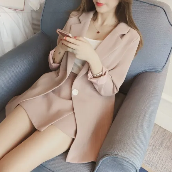 

Office Lady Uniform Womens Two Piece Skirt Shorts Sets Elegant Striped Skirt Suits for Women Mini Skirt and Long Blazer Outfits