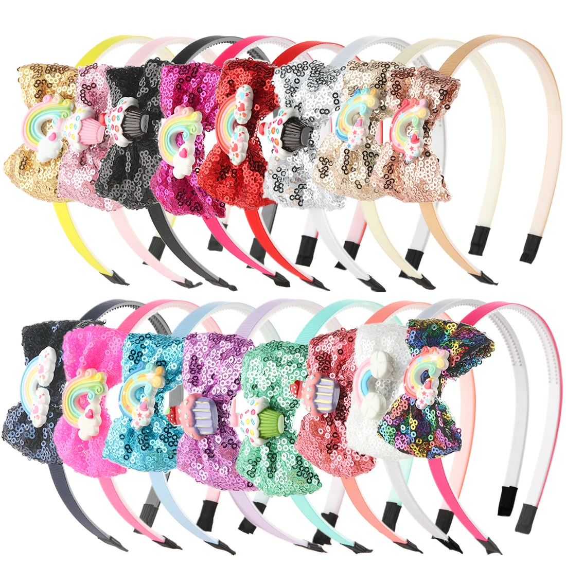 

1 PC Hair Bows for Girls Glitter Hairbow Hairbands Princess Sequin Bow Children Head Hoop Rainbow Resin Design Kid Headwear