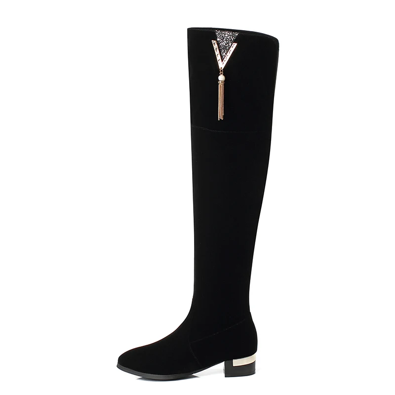 LVABC/ модные женские сапоги; женские Сапоги выше колена; универсальные зимние сапоги на платформе и квадратном каблуке; женская обувь; размеры 8-9 - Цвет: black