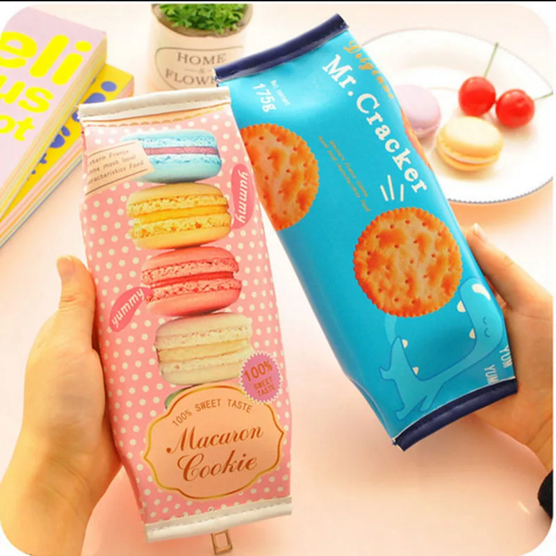 Корейский Творческий Macaron крекер школы пенал Симпатичные искусственная кожа кавайный пенал канцелярские мешок Офис Школьные