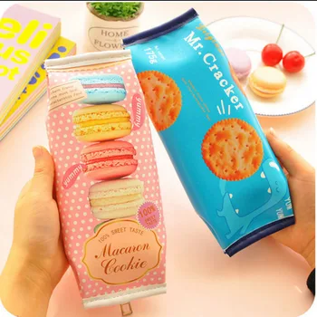 

Korean Creative Macaron Cracker School Pencil Case Cute PU Leather pen bag Kawaii Stationery pouch office school supplies