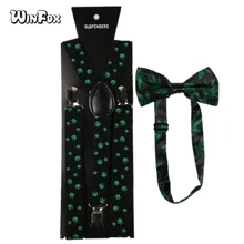 Winfox Винтаж черный зеленый Сорняк Листьев подтяжки для женщин подтяжки бабочкой женский Bretels 2,5 см Широкий подтяжки галстук бабочк