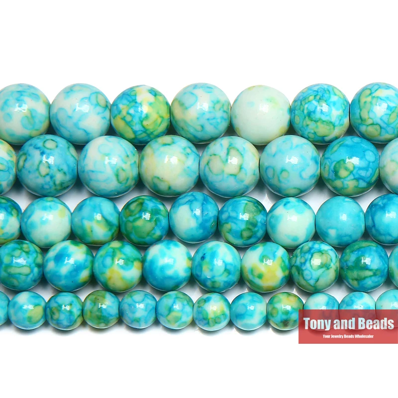 

Free Shipping Natural Lake Blue Colorful Stone Round Loose Beads 15" Strand 4 6 8 10 12 MM Pick Size For Jewelry