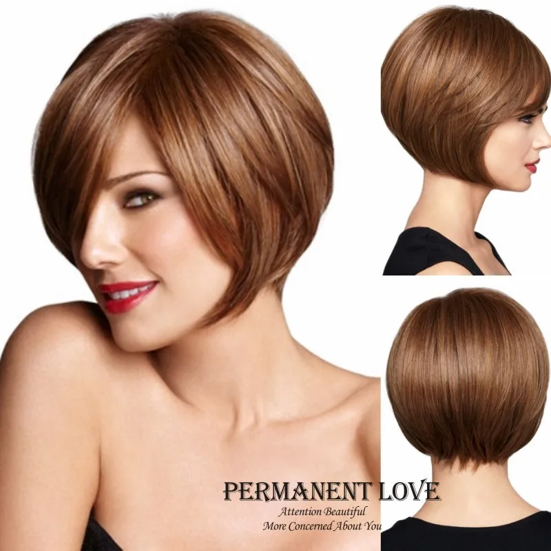 Short Auburn Wigs With Side Bangs Straight Bob Hairstyles Wig For Girls Heat Resistant Synthetic Hair Wigs For Women Peruca Wig Human Wig Orangewig White Aliexpress