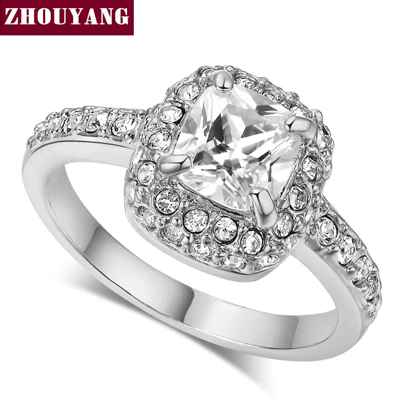 

Top Quality ZYR027 Four Claw Silver Color Princess Cut Cubic Zirconia Wedding Ring Austrian Crystals Full Sizes