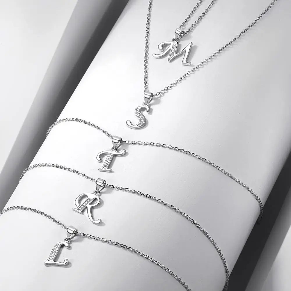 SILVERCUTE 925 пробы инициал из серебра ожерелье для женщин Альфабет кулон с цепочкой